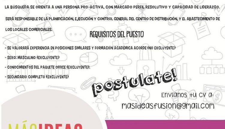 búsquedaLaboralMásIdeas RESPONSABLE DE DEPÓSITO